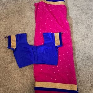 Pink and blue Saree